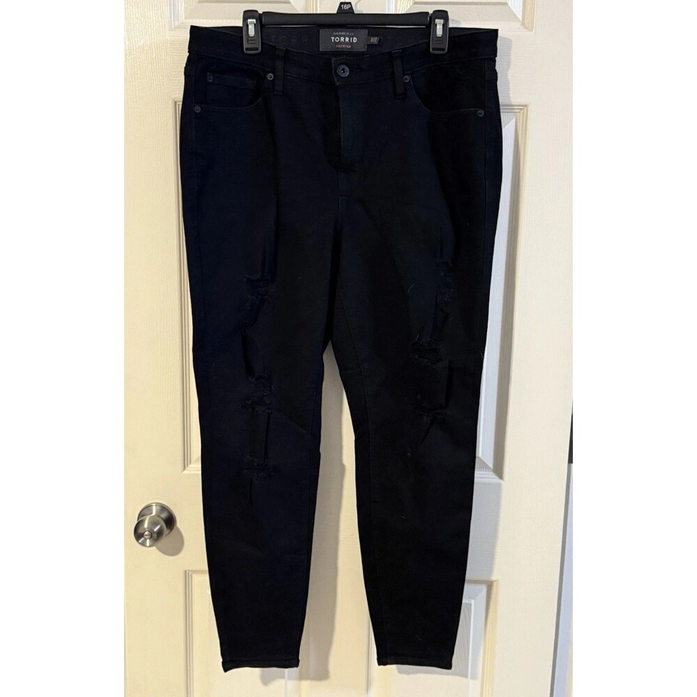 Torrid Sky High Skinny High Rise Black Jeans Size 16R Destroyed Ripped Pants